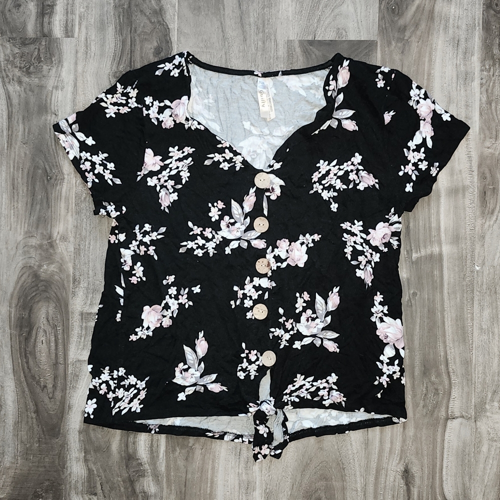 Floral Black Button-Up Women's Top